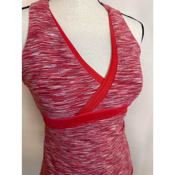 Lulumelon Women's 4 Pink Space Dye V-Neck Wrap Racerback Tank Activewear - Picture 4 of 6